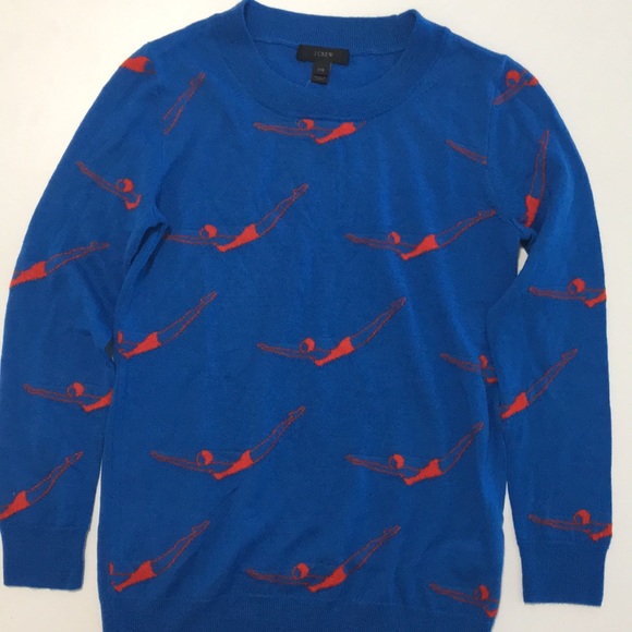Bright Blue J. Crew Sweater with Red Swimmers